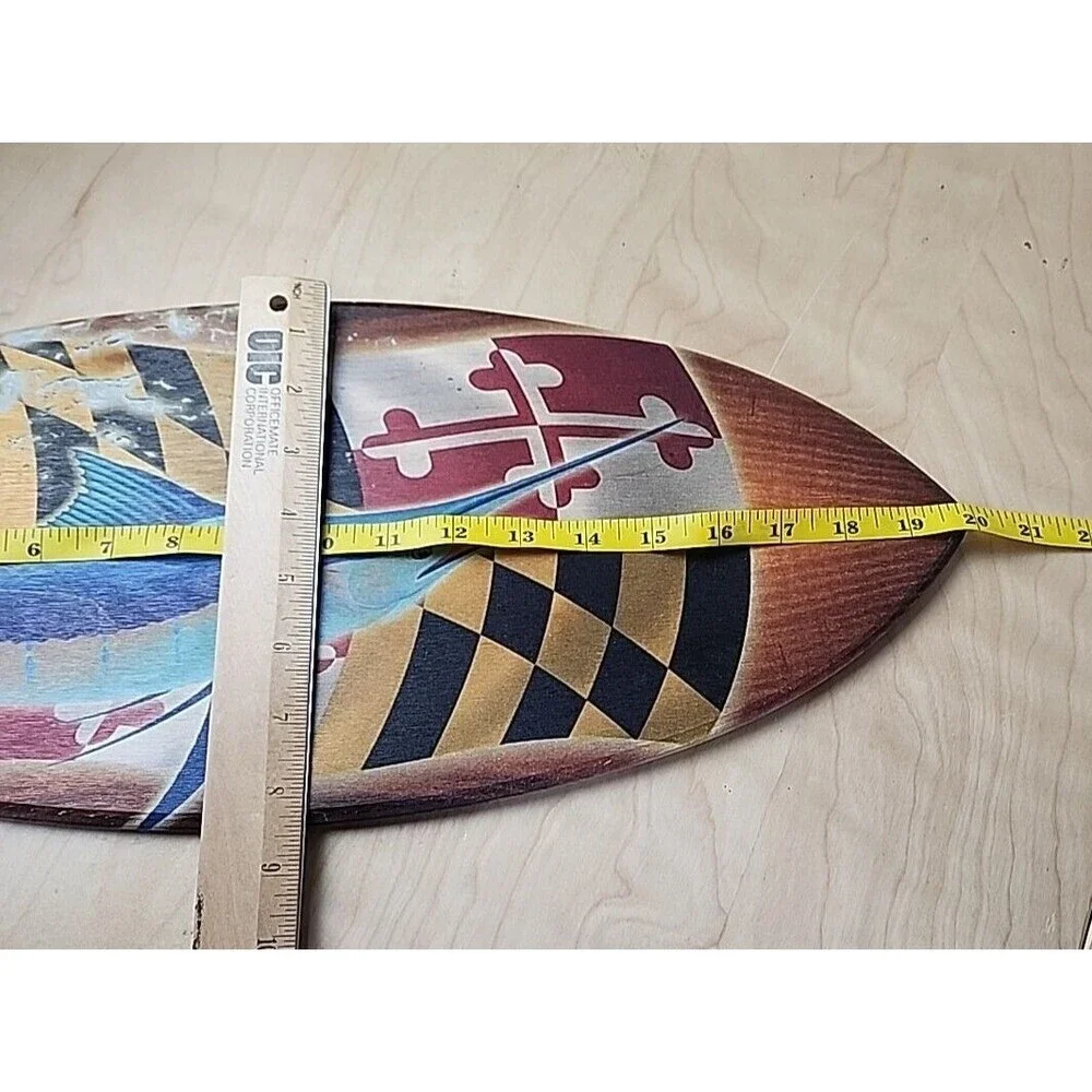 CYA in California Mini Wood Surfboard Blue Marlin Flag Crest Wall Decor 20